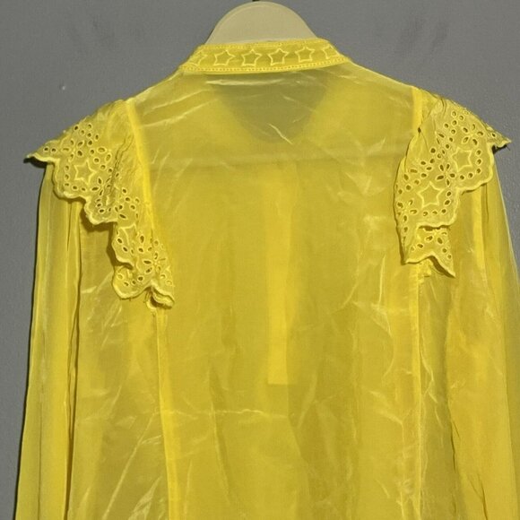 Scotch Soda Blouse Women Size S Yellow Eyelet Ruffle Embroidery Blauw European - Picture 4 of 13